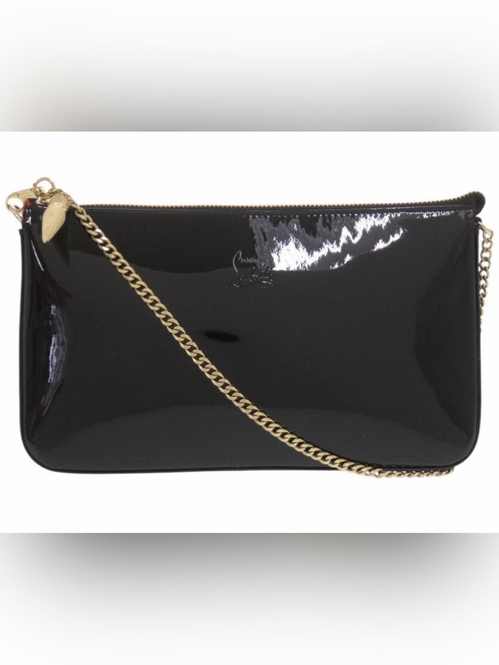 CHRISTIAN LOUBOUTIN Loubila Black Patent Leather Chain Shoulder Bag EUC + COA